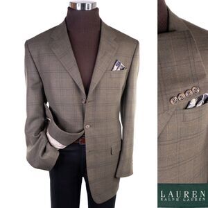 Lauren Ralph Lauren wool Blazer Mens Sz 44L Three Button Sport Coat Jacket Olive